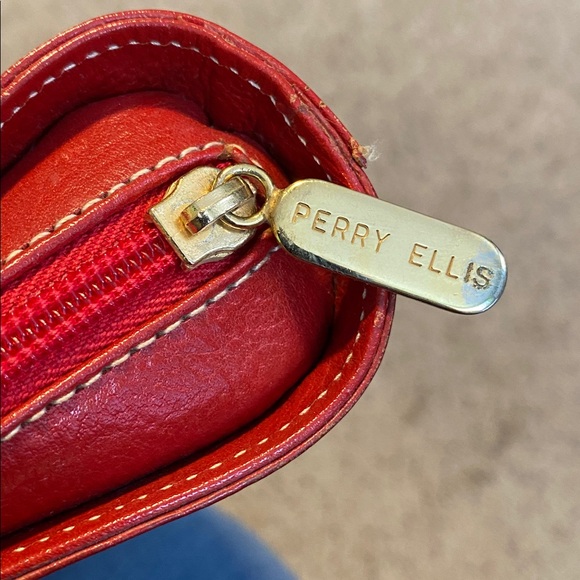 Elegant Red Leather Shoulder Bag by Perry Ellis - Picture 8 of 8